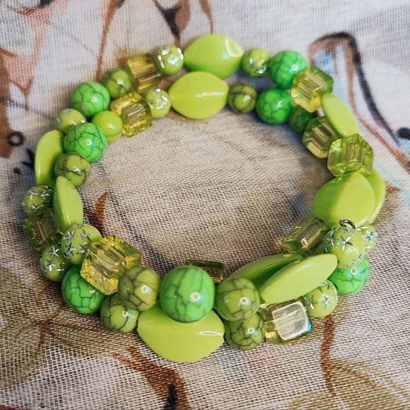 2 Black Beaded Glass Topaz Agate Fire Opal Pair of Memory Wire Bracelets - Picture 11 of 16